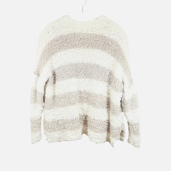 FREE PEOPLE Size XS Marshmallow Striped Fuzzy Boyfriend Slouchy Cardigan Sweater - Picture 2 of 5